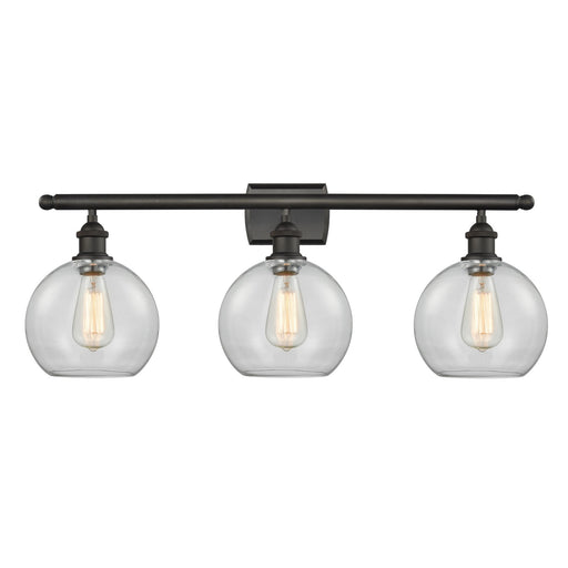 Innovations Athens 28in 3-Light Bath Vanity Light | Industrial Oil Rubbed Bronze Steel and Clear Glass | Bathroom Vanity | 28 x | Model 516-3W-OB-G122-8