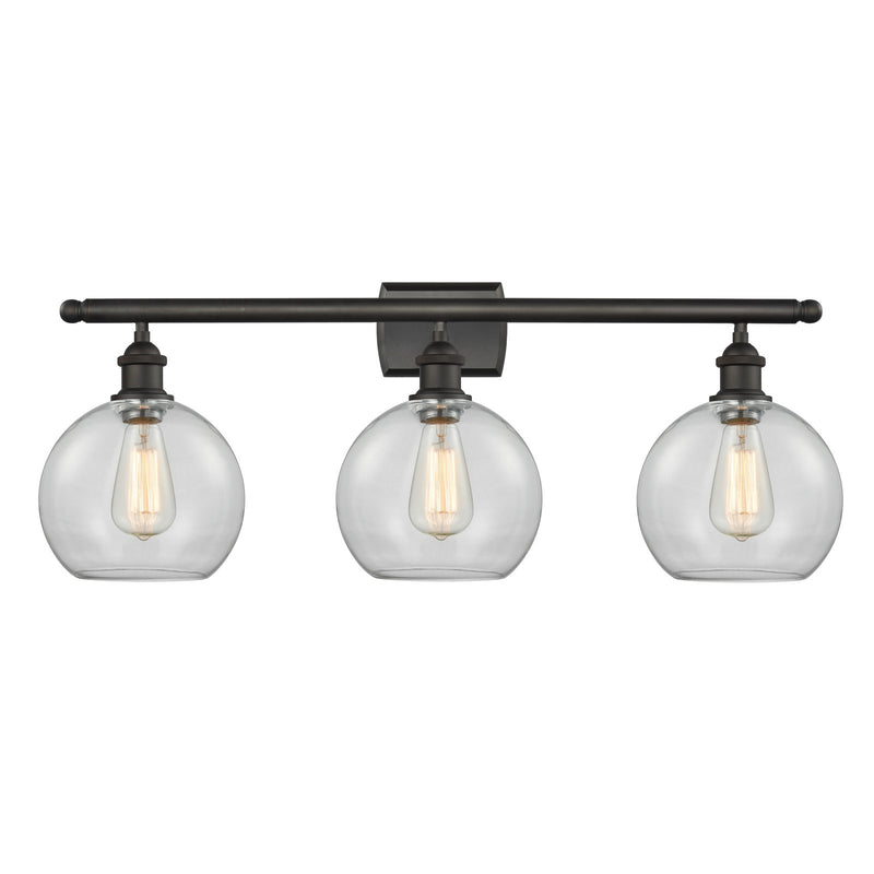 Innovations Athens 28in 3-Light Bath Vanity | Industrial Oil Rubbed Bronze Steel and Clear Glass | Bathroom & Powder Room | Model 516-3W-OB-G122-8-LED