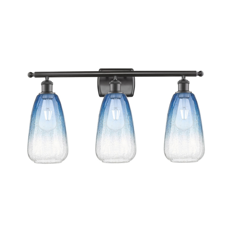 Innovations Brookhaven Almond 26in 3-Light Bath Vanity Light | Industrial Oil Rubbed Bronze and Sapphire Blue Glass | Bathroom | Model 516-3W-OB-G480-6SB