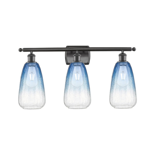 Innovations Brookhaven Almond 26in 3-Light Bath Vanity Light | Industrial Oil Rubbed Bronze and Sapphire Blue Glass | Bathroom | Model 516-3W-OB-G480-6SB