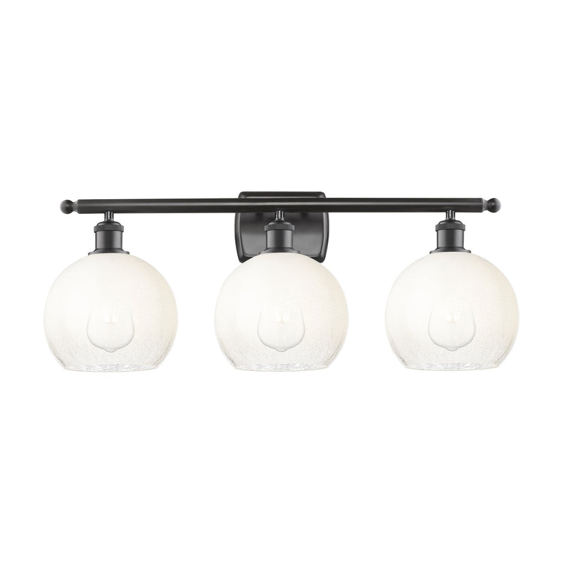 Innovations Brookhaven Globe 28in 3-Light Bath Vanity Light | Industrial Oil Rubbed Bronze Steel and Opal Glass | Bathroom | Model 516-3W-OB-G483-8OP