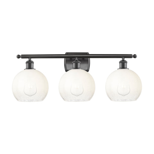 Innovations Brookhaven Globe 28in 3-Light Bath Vanity Light | Industrial Oil Rubbed Bronze Steel and Opal Glass | Bathroom | Model 516-3W-OB-G483-8OP