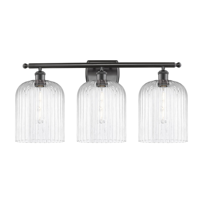 Innovations Bridal Veil 25in 3-Light Bath Vanity | Art Nouveau Industrial Oil Rubbed Bronze and Clear Ribbed Glass | Bathroom | Model 516-3W-OB-G559-8CL