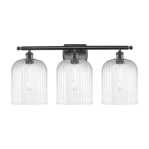 Innovations Bridal Veil 25in 3-Light Bath Vanity | Art Nouveau Industrial Oil Rubbed Bronze and Clear Ribbed Glass | Bathroom | Model 516-3W-OB-G559-8CL
