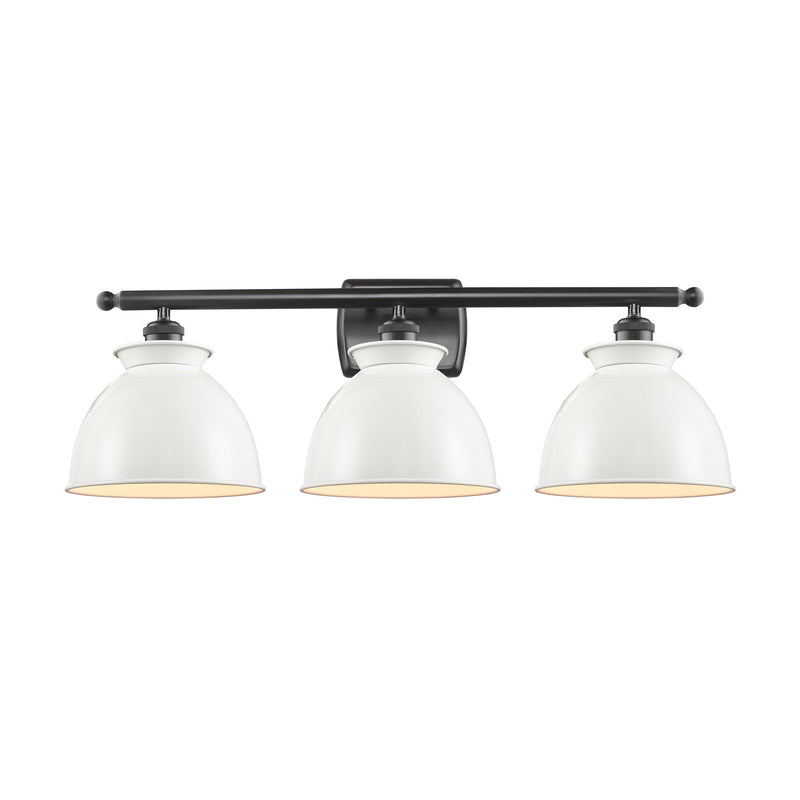 Innovations Adirondack 28in 3-Light Bath Vanity | Industrial Oil Rubbed Bronze Steel and Glossy White Metal Shade | Bathroom | Model 516-3W-OB-M14-W-LED