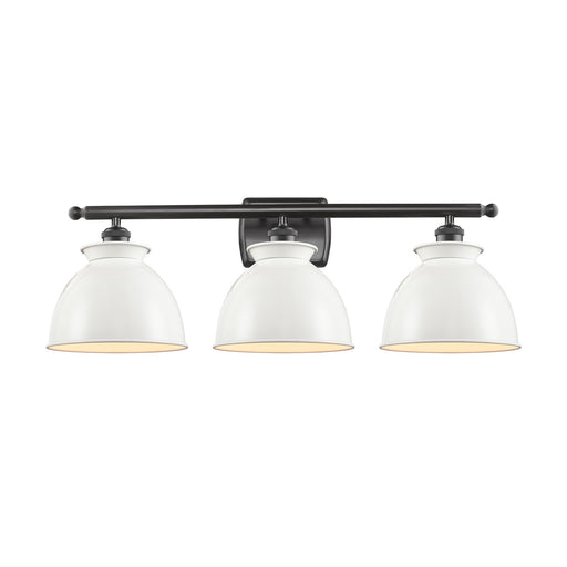 Innovations Adirondack 28in 3-Light Bath Vanity | Industrial Oil Rubbed Bronze Steel and Glossy White Metal Shade | Bathroom | Model 516-3W-OB-M14-W-LED