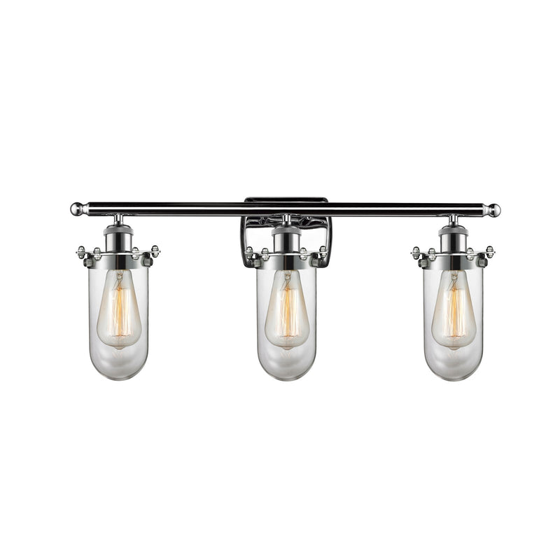 Innovations Kingsbury 24in 3-Light Bath Vanity Light | Industrial Polished Chrome and Clear Glass | Bathroom Vanity | 23.62 | Model 516-3W-PC-CE231-CL-LED