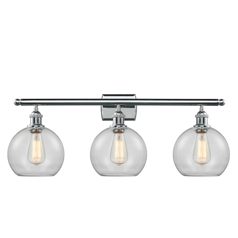 Innovations Athens 28in 3-Light Bath Vanity | Industrial Modern Polished Chrome Steel and Clear Glass | Bathroom Vanity & | Model 516-3W-PC-G122-8-LED