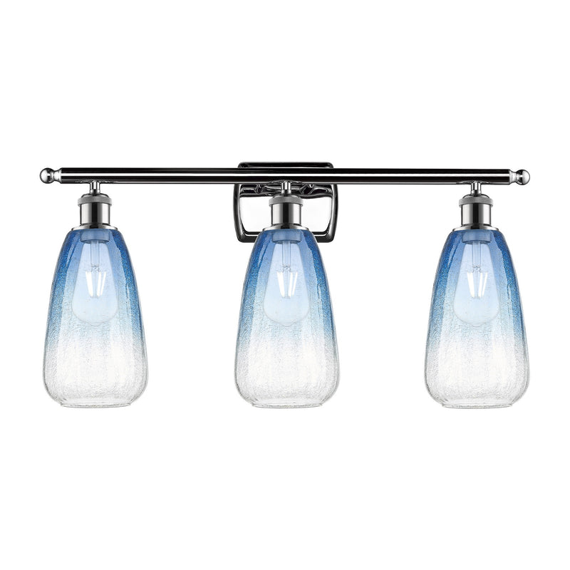 Innovations Brookhaven Almond 26in 3-Light Bath Vanity Light | Industrial Polished Chrome and Sapphire Blue Glass | Bathroom | Model 516-3W-PC-G480-6SB