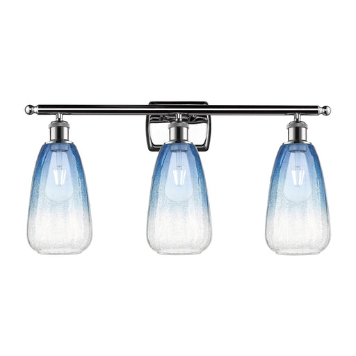 Innovations Brookhaven Almond 26in 3-Light Bath Vanity Light | Industrial Polished Chrome and Sapphire Blue Glass | Bathroom | Model 516-3W-PC-G480-6SB