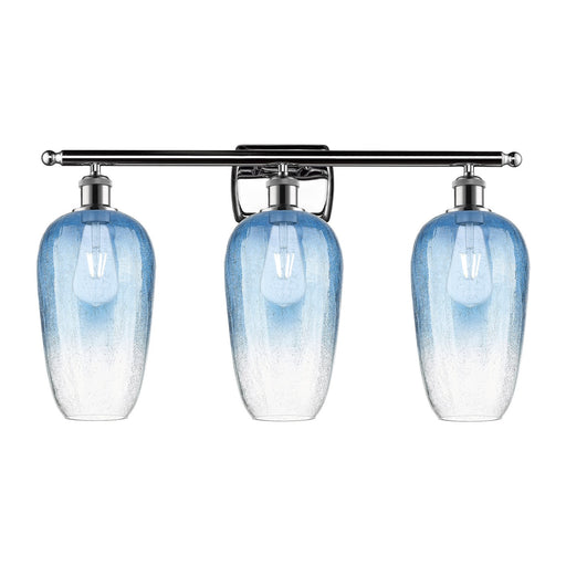 Innovations Brookhaven Flute 27in 3-Light Bath Vanity | Industrial Modern Contempo Polished Chrome and Sapphire Blue Glass | Model 516-3W-PC-G484-7SB