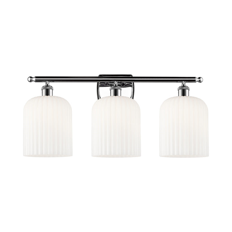Innovations Bridal Veil 25in 3-Light Bath Vanity Light | Art Nouveau Polished Chrome and Gloss White Ribbed Glass | Bathroom | Model 516-3W-PC-G559-8GWH