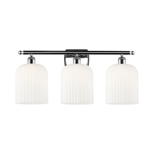 Innovations Bridal Veil 25in 3-Light Bath Vanity Light | Art Nouveau Polished Chrome and Gloss White Ribbed Glass | Bathroom | Model 516-3W-PC-G559-8GWH