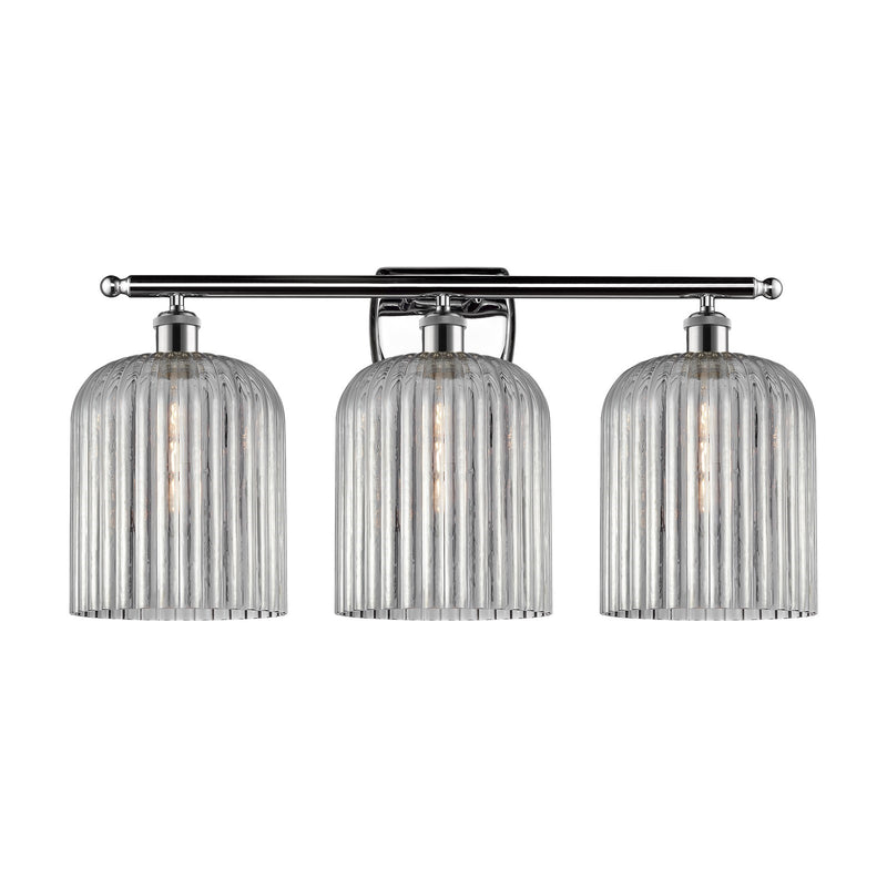 Innovations Bridal Veil 25in 3-Light Bath Vanity Light | Art Nouveau Polished Chrome and Light Smoke Ribbed Glass | Bathroom & | Model 516-3W-PC-G559-8SM