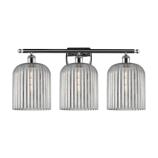 Innovations Bridal Veil 25in 3-Light Bath Vanity Light | Art Nouveau Polished Chrome and Light Smoke Ribbed Glass | Bathroom & | Model 516-3W-PC-G559-8SM