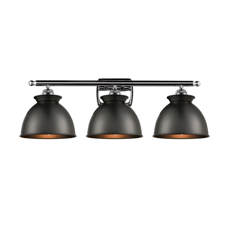Innovations Adirondack 28in 3-Light Bath Vanity Light | Industrial Farmhouse Polished Chrome and Matte Black Metal Shade | Model 516-3W-PC-M14-BK-LED