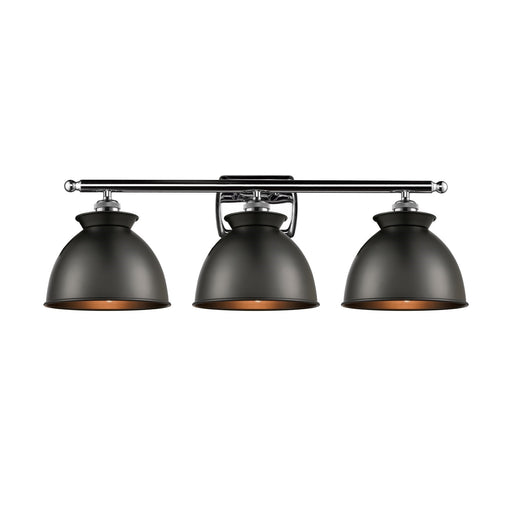 Innovations Adirondack 28in 3-Light Bath Vanity Light | Industrial Farmhouse Polished Chrome and Matte Black Metal Shade | Model 516-3W-PC-M14-BK-LED