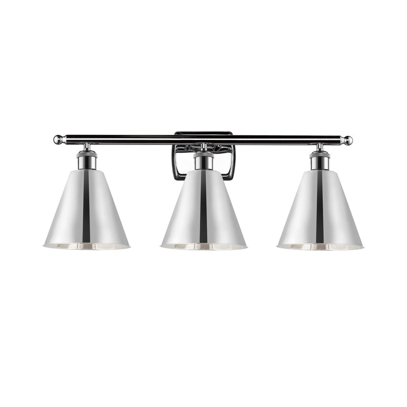 Innovations Berkshire 28in 3-Light Bath Vanity Light | Industrial Polished Chrome Steel and Cast Brass with Polished Chrome | Model 516-3W-PC-MBC-8-PC-LED
