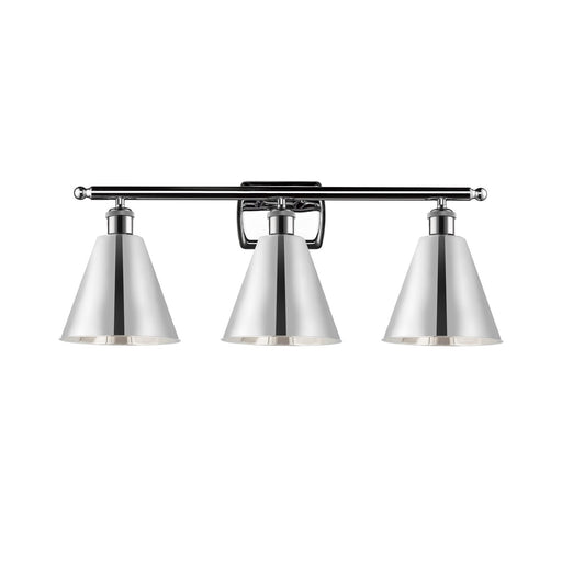 Innovations Berkshire 28in 3-Light Bath Vanity Light | Industrial Polished Chrome Steel and Cast Brass with Polished Chrome | Model 516-3W-PC-MBC-8-PC-LED