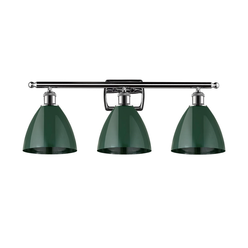Innovations Plymouth 28in 3-Light Bath Vanity Light | Industrial Farmhouse Polished Chrome and Matte Green Metal Shade | Model 516-3W-PC-MBD-75-GR