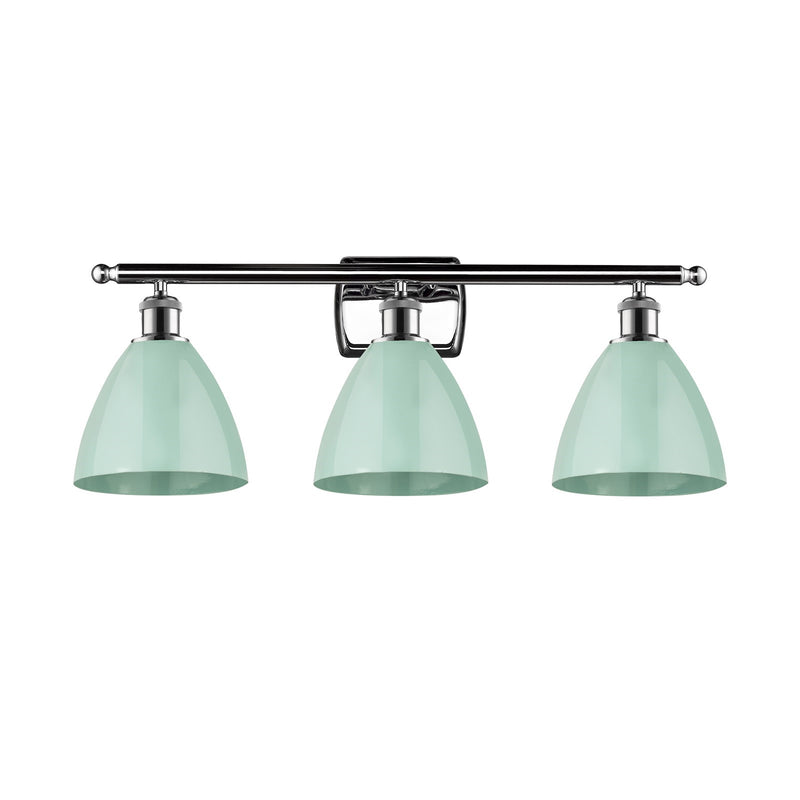 Innovations Plymouth 28in 3-Light Bath Vanity Light | Industrial Farmhouse Polished Chrome and Matte Seafoam Metal Shade | Model 516-3W-PC-MBD-75-SF