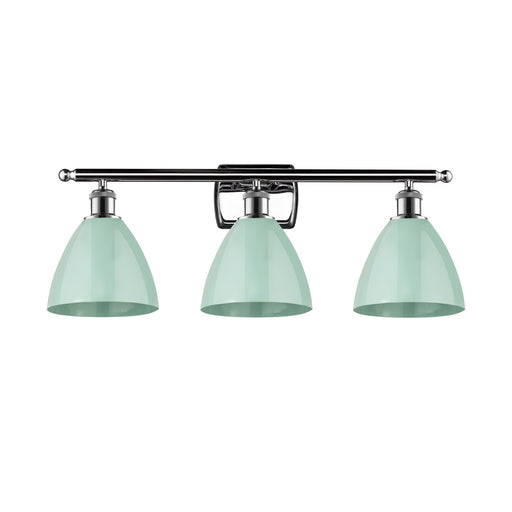 Innovations Plymouth 28in 3-Light Bath Vanity Light | Industrial Farmhouse Polished Chrome and Matte Seafoam Metal Shade | Model 516-3W-PC-MBD-75-SF