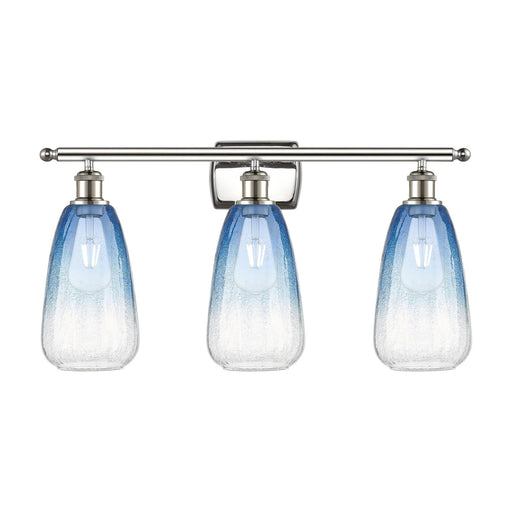 Innovations Brookhaven Almond 26in 3-Light Bath Vanity Light | Industrial Polished Nickel and Sapphire Blue Glass | Bathroom | Model 516-3W-PN-G480-6SB