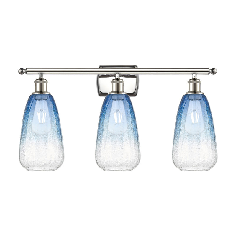 Innovations Brookhaven Almond 26in 3-Light Bath Vanity Light | Industrial Polished Nickel and Sapphire Blue Glass | Bathroom | Model 516-3W-PN-G480-6SB