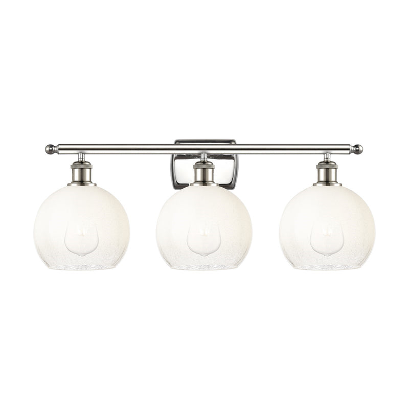 Innovations Brookhaven Globe 28in 3-Light Bath Vanity Light | Industrial Modern Polished Nickel and Opal Glass | Bathroom | Model 516-3W-PN-G483-8OP