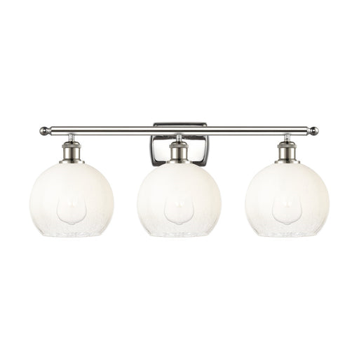 Innovations Brookhaven Globe 28in 3-Light Bath Vanity Light | Industrial Modern Polished Nickel and Opal Glass | Bathroom | Model 516-3W-PN-G483-8OP