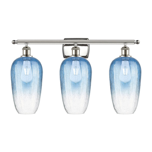Innovations Brookhaven Flute 27in 3-Light Bath Vanity | Industrial Modern Polished Nickel and Sapphire Blue Glass | Bathroom | Model 516-3W-PN-G484-7SB