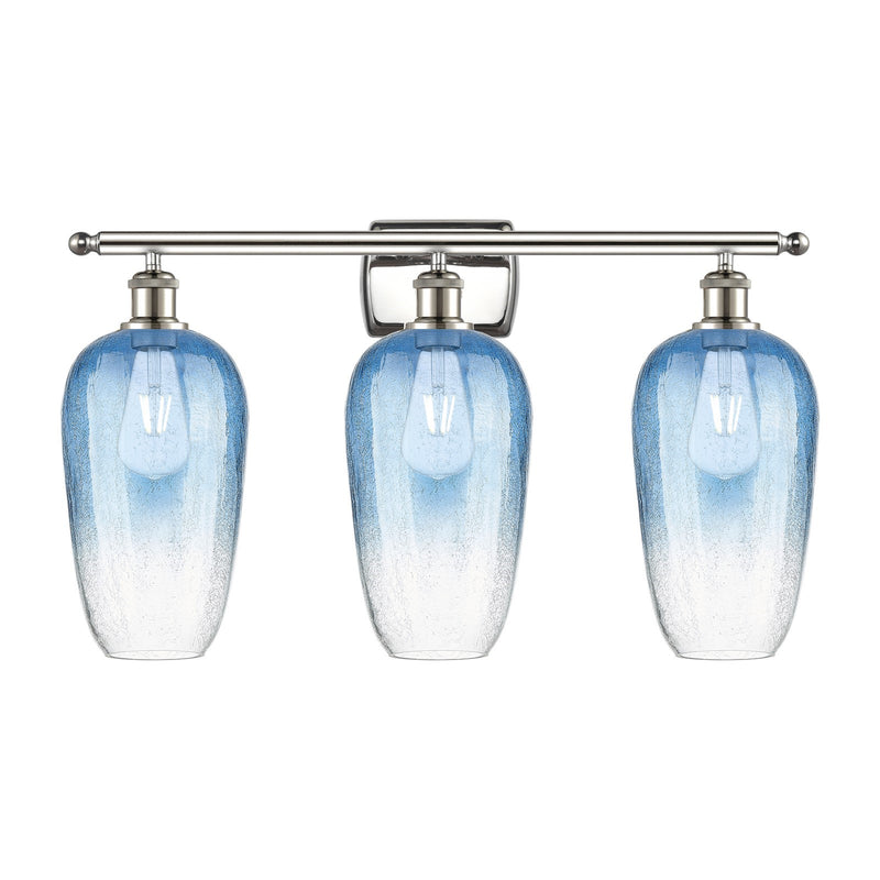 Innovations Brookhaven Flute 27in 3-Light Bath Vanity | Industrial Modern Polished Nickel and Sapphire Blue Glass | Bathroom | Model 516-3W-PN-G484-7SB