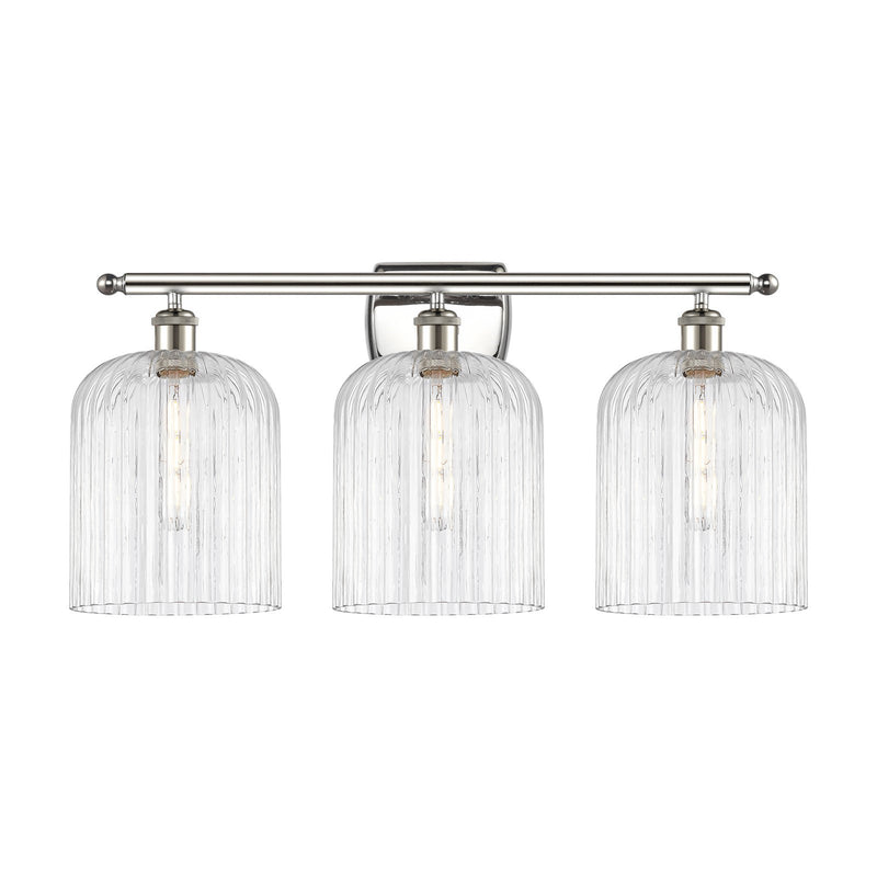 Innovations Bridal Veil 25in 3-Light Bath Vanity Light | Art Nouveau Polished Nickel and Clear Ribbed Glass | Bathroom Vanity & | Model 516-3W-PN-G559-8CL