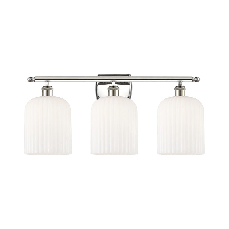 Innovations Bridal Veil 25in 3-Light Bath Vanity Light | Art Nouveau Polished Nickel and Gloss White Ribbed Glass | Bathroom | Model 516-3W-PN-G559-8GWH