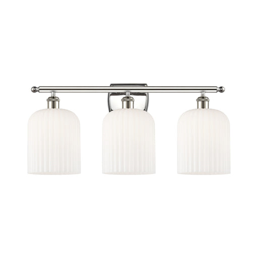 Innovations Bridal Veil 25in 3-Light Bath Vanity Light | Art Nouveau Polished Nickel and Gloss White Ribbed Glass | Bathroom | Model 516-3W-PN-G559-8GWH
