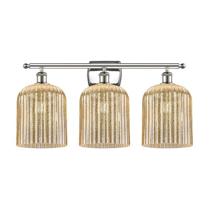 Innovations Bridal Veil 25in 3-Light Bath Vanity Light | Art Nouveau Industrial Polished Nickel and Mercury Ribbed Glass | Damp | Model 516-3W-PN-G559-8ME