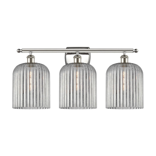 Innovations Bridal Veil 25in 3-Light Bath Vanity | Art Nouveau Polished Nickel and Light Smoke Ribbed Glass | Bathroom Vanity & | Model 516-3W-PN-G559-8SM