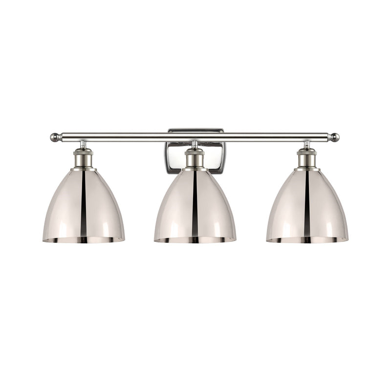 Innovations Bristol 28in 3-Light Bath Vanity Light | Industrial Farmhouse Polished Nickel and Metal Shade | Bathroom | Model 516-3W-PN-MBD-75-PN-LED