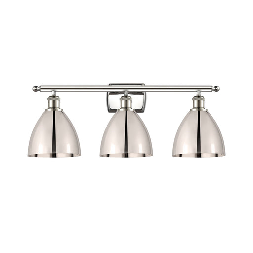 Innovations Bristol 28in 3-Light Bath Vanity Light | Industrial Farmhouse Polished Nickel and Metal Shade | Bathroom | Model 516-3W-PN-MBD-75-PN-LED