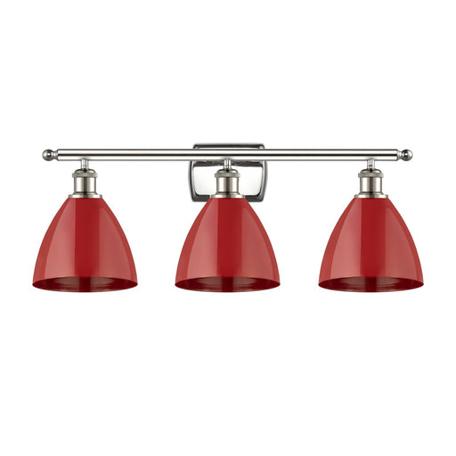 Innovations Plymouth 28in 3-Light Bath Vanity Light | Industrial Farmhouse Polished Nickel and Matte Red Metal Shade | Model 516-3W-PN-MBD-75-RD