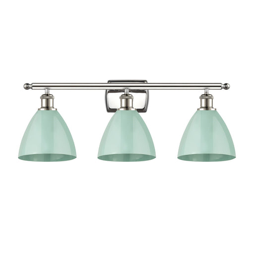Innovations Plymouth 28in 3-Light Bath Vanity Light | Industrial Farmhouse Polished Nickel and Matte Seafoam Metal Shade | Model 516-3W-PN-MBD-75-SF