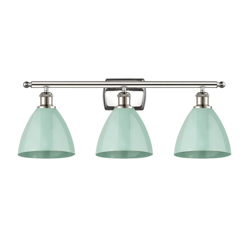 Innovations Plymouth 28in 3-Light Bath Vanity Light | Industrial Farmhouse Polished Nickel and Matte Seafoam Metal Shade | Model 516-3W-PN-MBD-75-SF-LED