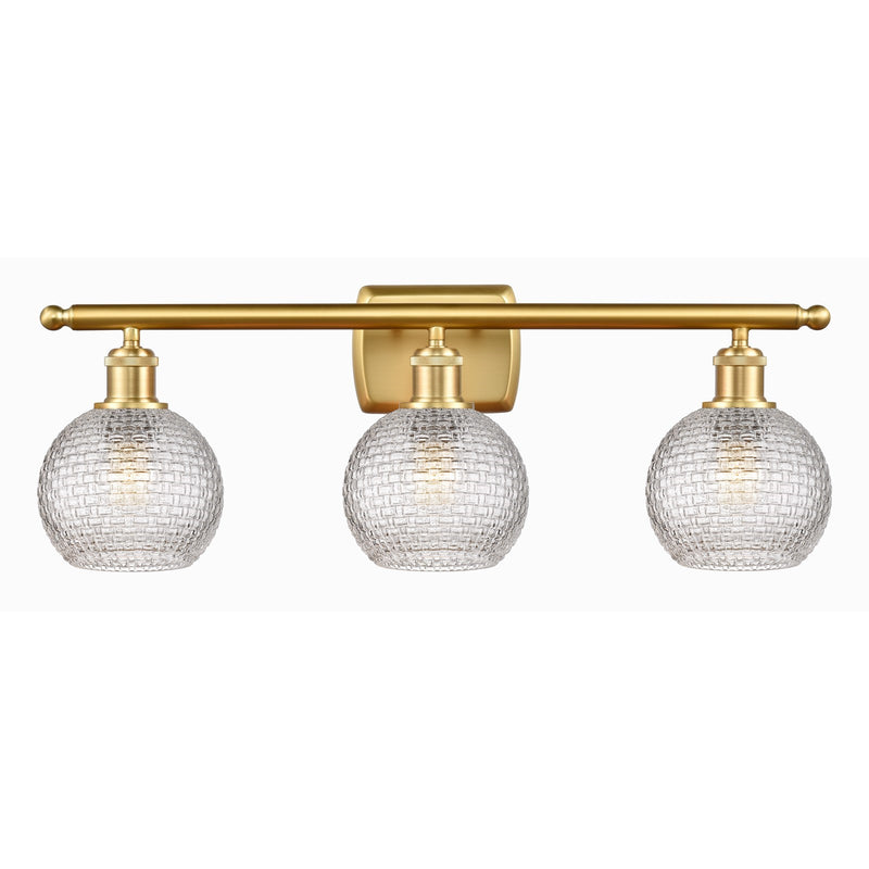 Innovations Athens 26in 3-Light Bath Vanity Light | Modern Farmhouse Satin Gold Steel and Clear Basket Weave Glass | Bathroom | Model 516-3W-SG-G122C-6CL