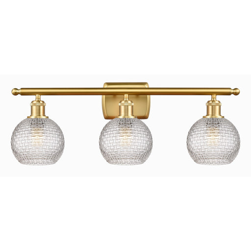 Innovations Athens 26in 3-Light Bath Vanity Light | Modern Farmhouse Satin Gold Steel and Clear Basket Weave Glass | Bathroom | Model 516-3W-SG-G122C-6CL