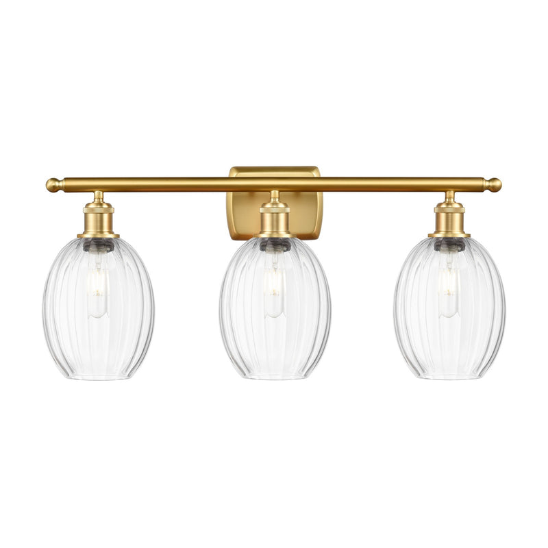 Innovations Preston Bulb 26in 3-Light Bath Vanity Light | Industrial Satin Gold Steel and Clear Glass | Bathroom Vanity & | Model 516-3W-SG-G459-6CL