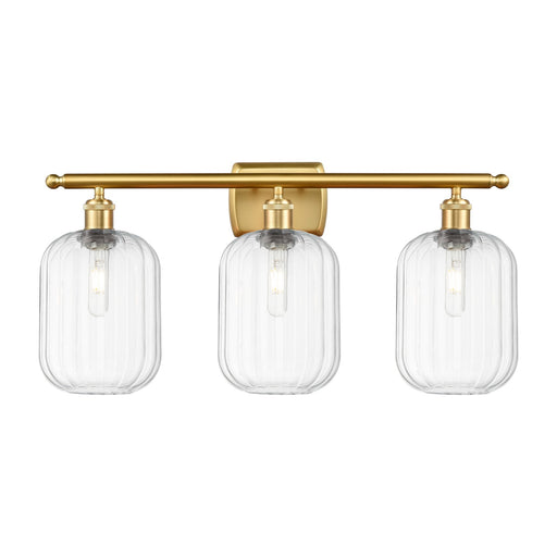 Innovations Preston Cylinder 27in 3-Light Bath Vanity | Industrial Satin Gold Steel and Clear Glass | Bathroom Vanity Light | Model 516-3W-SG-G460-7CL