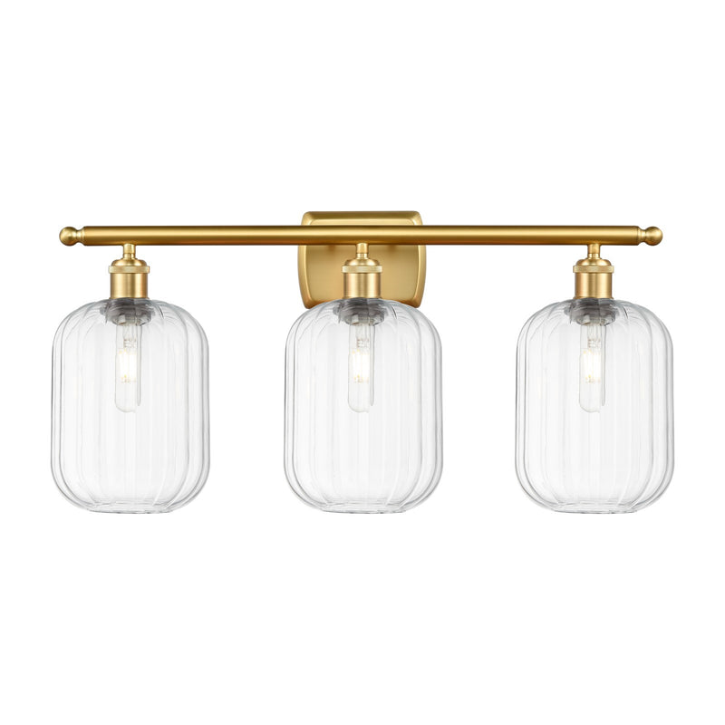 Innovations Preston Cylinder 27in 3-Light Bath Vanity | Industrial Satin Gold Steel and Clear Glass | Bathroom Vanity Light | Model 516-3W-SG-G460-7CL