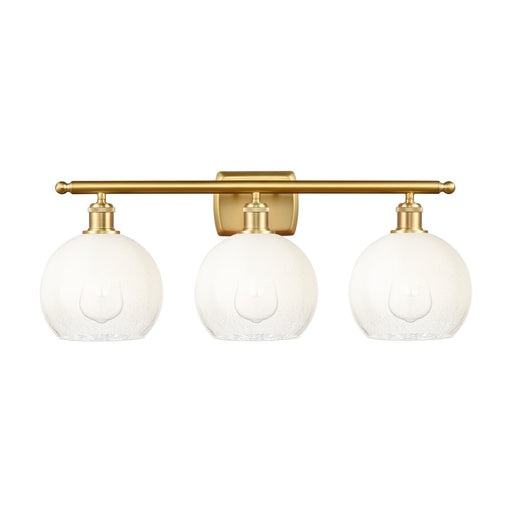 Innovations Brookhaven Globe 28in 3-Light Bath Vanity | Industrial Satin Gold Steel and Cast Brass with Opal Glass Shades | Model 516-3W-SG-G483-8OP