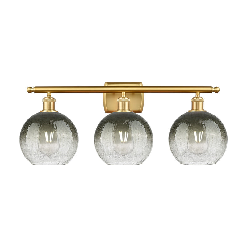 Innovations Brookhaven Globe 28in 3-Light Bath Vanity | Industrial Satin Gold Steel and Cast Brass with Slate Glass Shades | Model 516-3W-SG-G483-8SL
