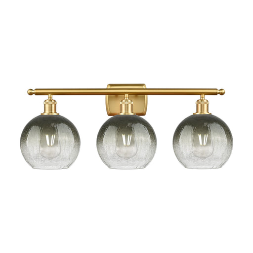 Innovations Brookhaven Globe 28in 3-Light Bath Vanity | Industrial Satin Gold Steel and Cast Brass with Slate Glass Shades | Model 516-3W-SG-G483-8SL
